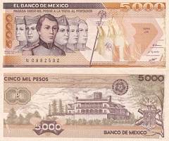 *5000 Pesos Mexiko 1985-89, P88 UNC - Kliknutím na obrázok zatvorte -